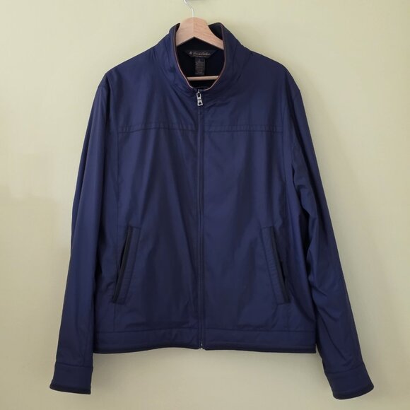 Brooks Brothers Bomber Jacket Mens L Navy LS Pockes Zip Mockneck Lined Preppy - Picture 1 of 16